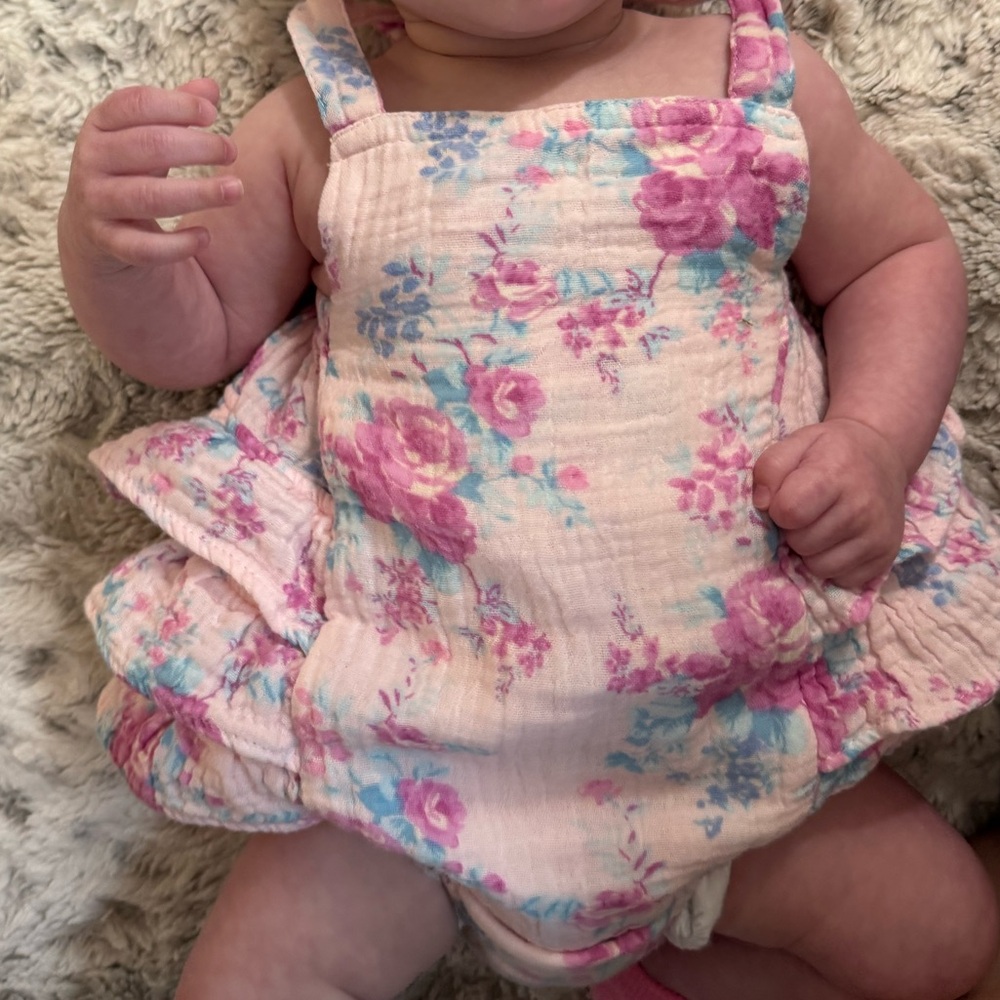 Spearmint Love, Floral Pink and Blue Ruffle Butt Bodysuit, 3-6 Months